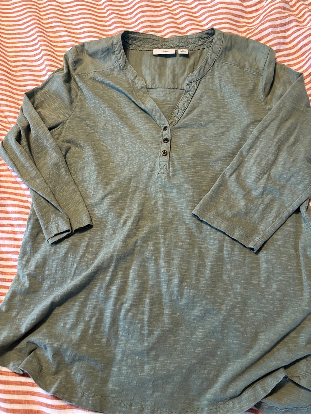 L.L. Bean Women's Olive Green Long-Sleeve Henley Top
